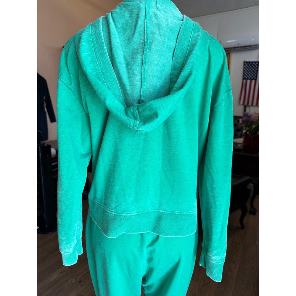 Green V-Neck Hoodie and Joggers 2 Piece Lounge Set Sweatsuit - Picture 5 of 12